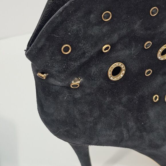 Giuseppe Zanotti Black Suede Crystal Eyelet Peep Toe Booties Size 39 - Picture 9 of 12